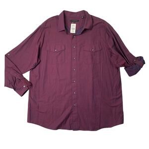 Synrgy Shirt Mens XLT Tall Eggplant Button Up Tab Sleeve Chest Pocket Cotton